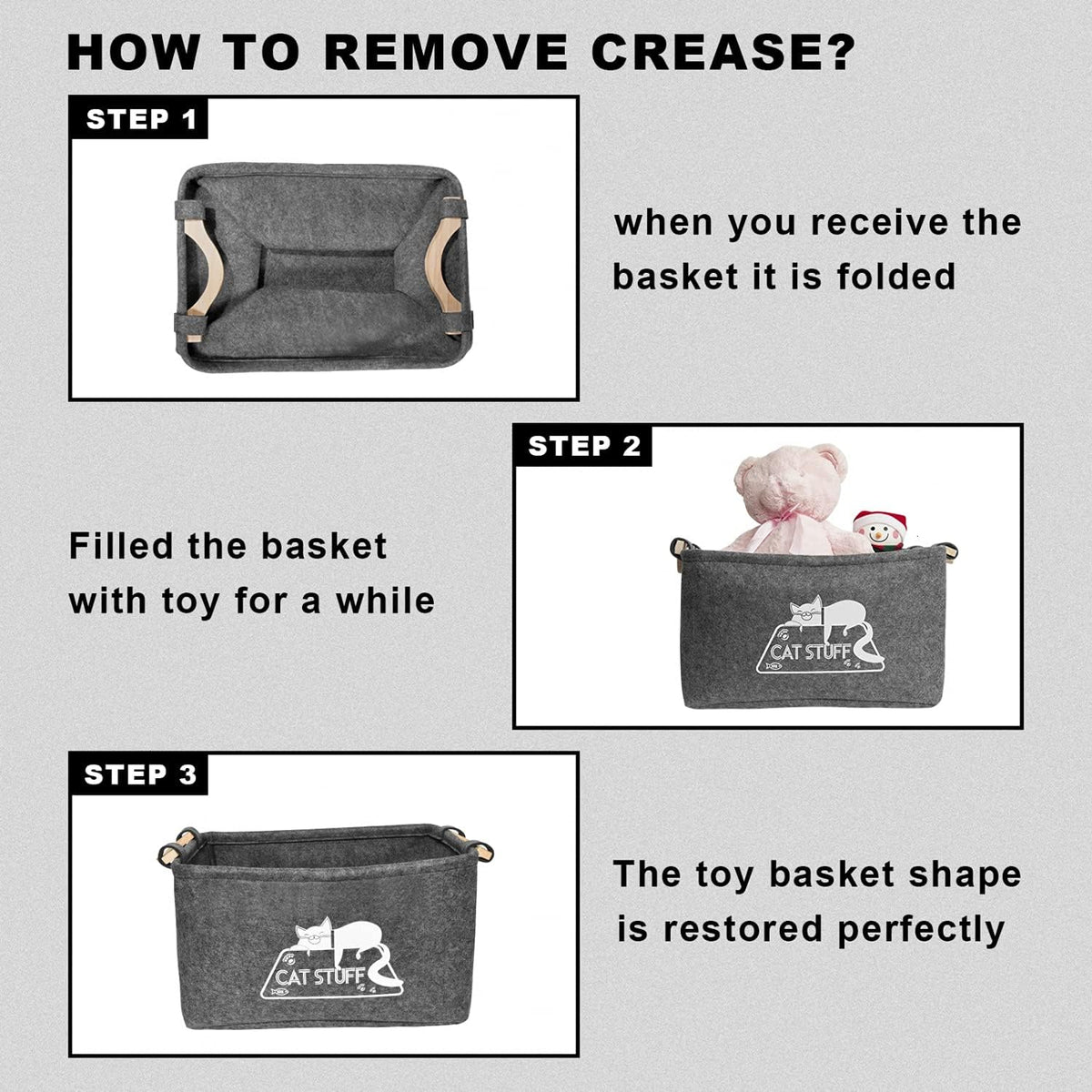 Cat Toy Box, Cat Toy Storage Basket with Handles, Felt Pet Toy Basket Pet Supplies Storage Bin, Perfect for Organizing Cat Toys and Accessories