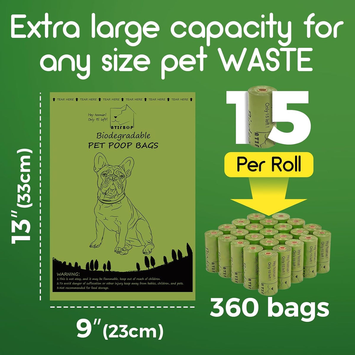 Biodegradable Scented Dog Waste Bags - 360 Count, Leak-Proof and Extra Thick Refill Rolls