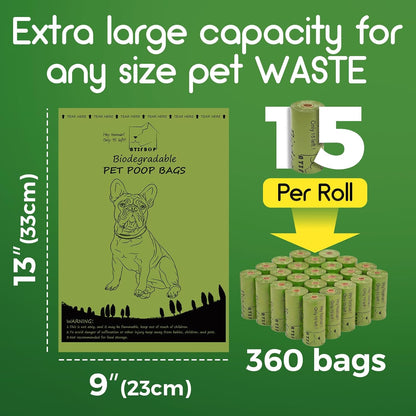 Biodegradable Scented Dog Waste Bags - 360 Count, Leak-Proof and Extra Thick Refill Rolls