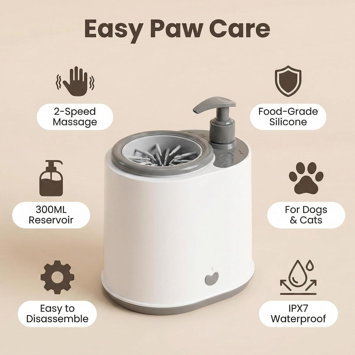 Portable Electric Pet Paw Cleaner with Soap Dispenser, Rechargeable Automatic Washer, and Soft Silicone Bristles for Dogs and Cats