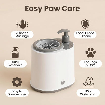 Portable Electric Pet Paw Cleaner with Soap Dispenser, Rechargeable Automatic Washer, and Soft Silicone Bristles for Dogs and Cats