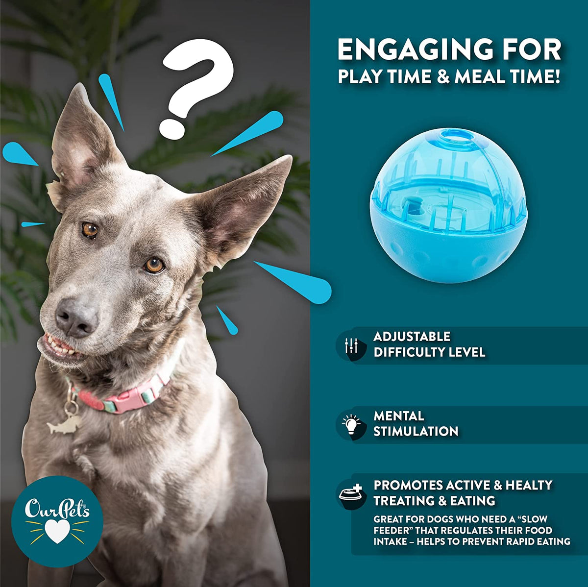 Smarter Toys IQ Treat Ball for Larger Dogs - 4" - Assorted Colors