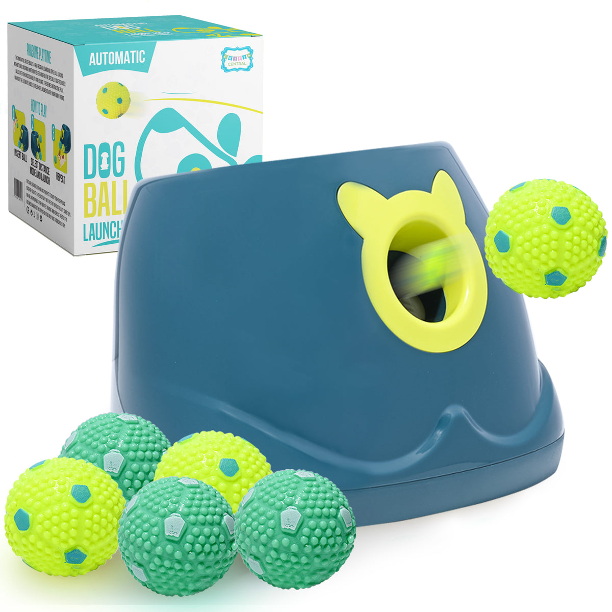 Automatic Dog Ball Launcher - Interactive Fetch Machine for Small to Medium Dogs, Includes 6 Latex Balls and Dual Power Supply