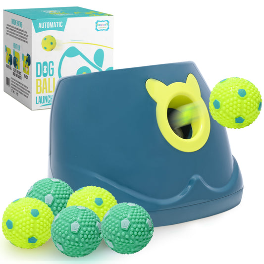 Automatic Dog Ball Launcher - Interactive Fetch Machine for Small to Medium Dogs, Includes 6 Latex Balls and Dual Power Supply