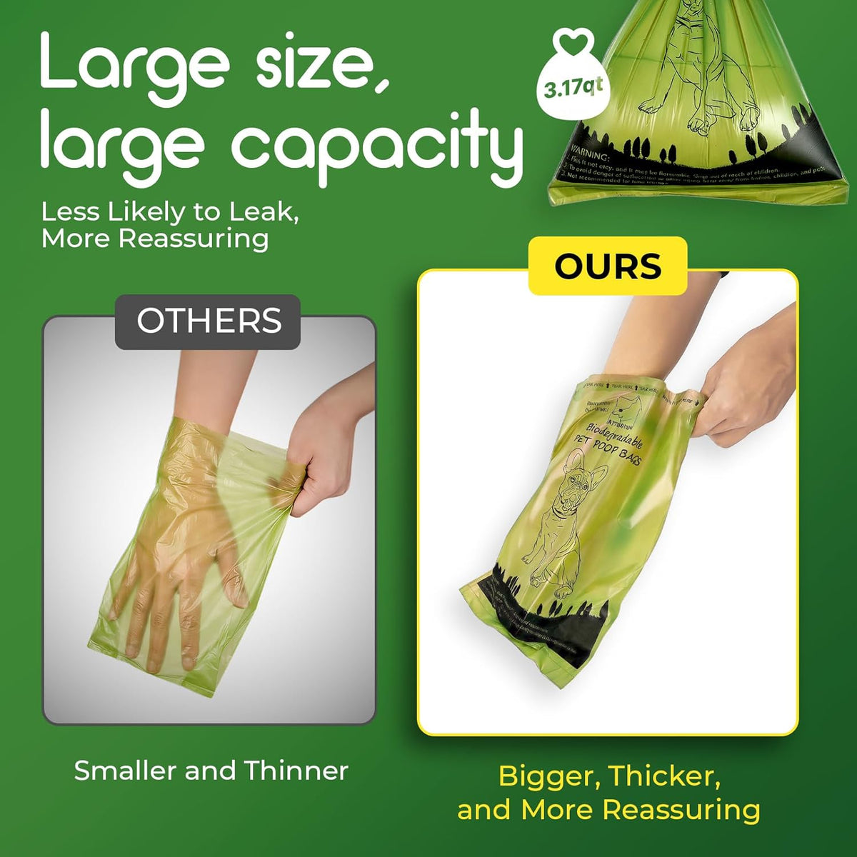 Biodegradable Scented Dog Waste Bags - 360 Count, Leak-Proof and Extra Thick Refill Rolls