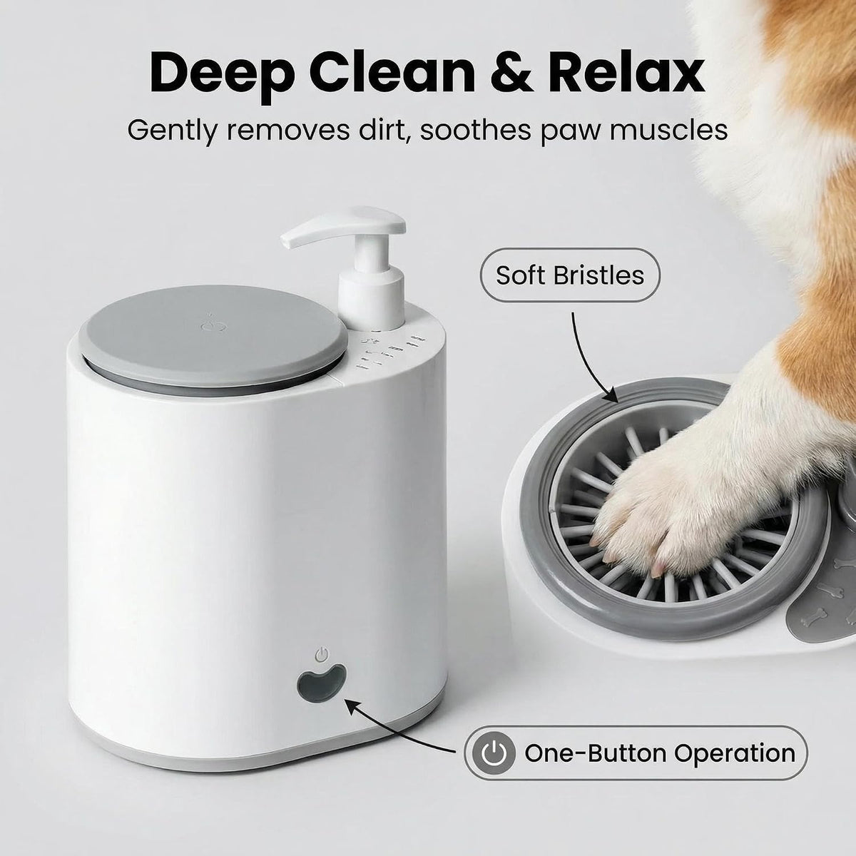 Portable Electric Pet Paw Cleaner with Soap Dispenser, Rechargeable Automatic Washer, and Soft Silicone Bristles for Dogs and Cats